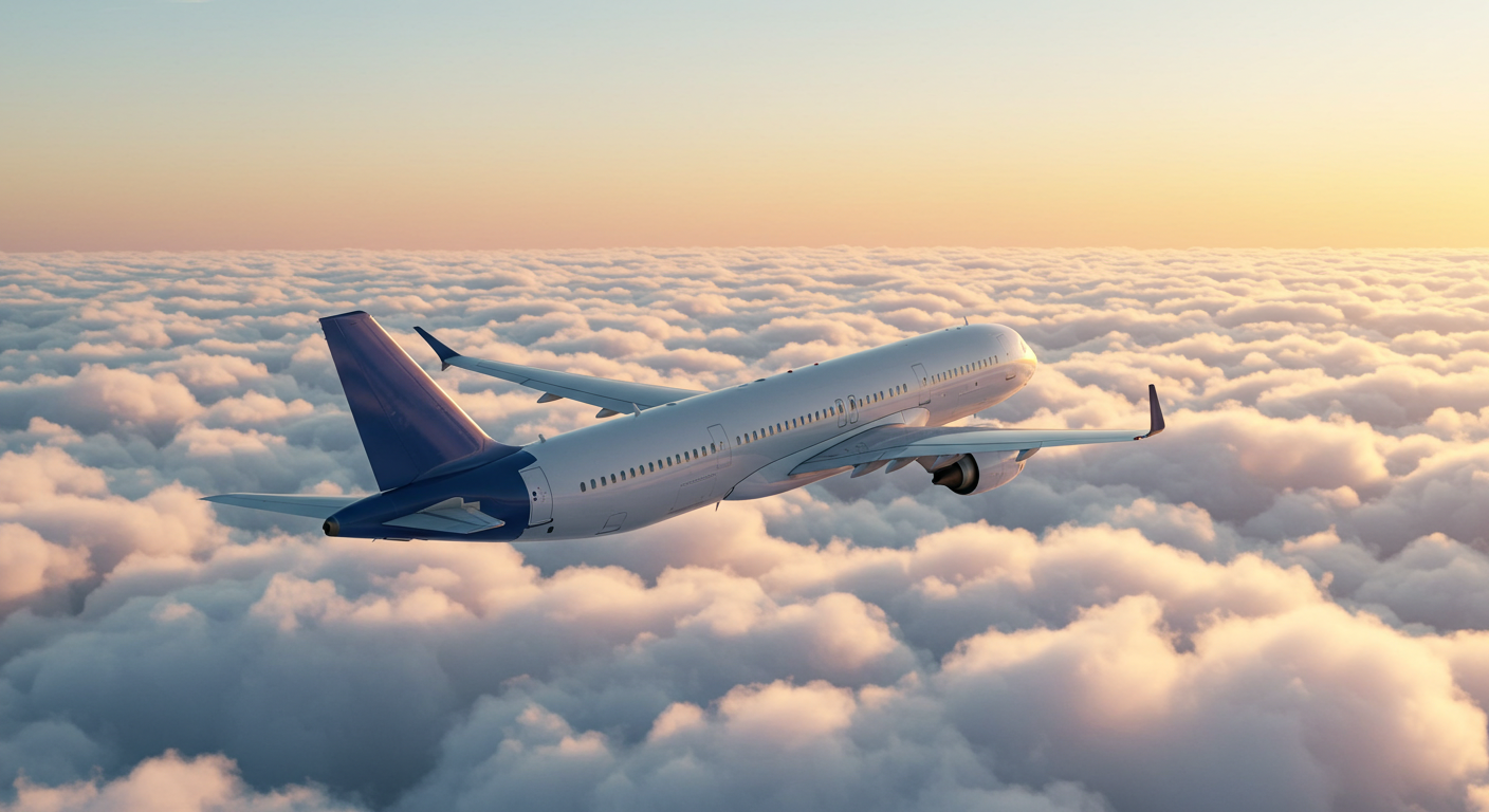 Airplane flying over clouds